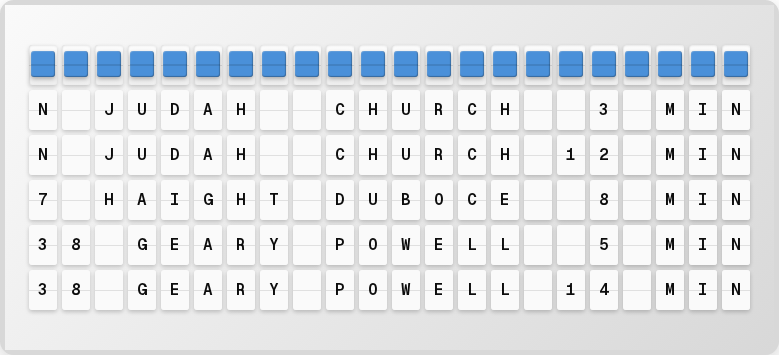 Muni transit arrivals on split-flap board